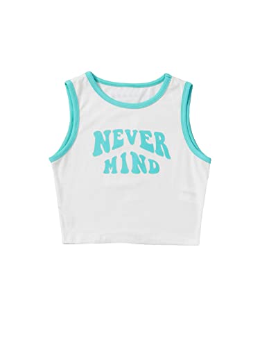 Image of SHENHE Girl's Letter Print Cropped Tank Top Sleeveless Contrast Binding Crop Tops