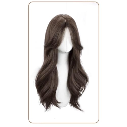 Perruque synthétique lisse marron longue 60cm haute durabilité