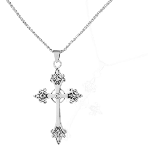 CATOR Collar de mujer con cruz de plata de acero inoxidable con diamante, collar de plata con cruz para regalos de bisutería de mujer