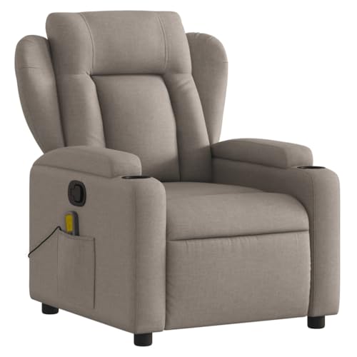 Willood Sillón de Masaje Reclinable, Silla con Respaldo Reposabrazos, Sillón de Televisión Relax Descanso, Asiento para Salón Hogar, Tela Gris Taupe
