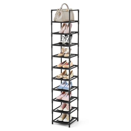 esonstyle 10 Tier Shoe Rack Narrow Shoe Rack For 10-15 Pairs Tall Shoe Rack Space Saving Shoe Organizer for Living Room Entryway Hallway and Cloakroom