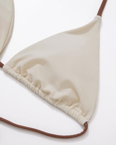 MOSHENGQI Women Sexy Bikini Set 2 Piece Strap Top Thong Swimsuit Brazilian Bathing Suit(M,Beige-Reddish Brown)