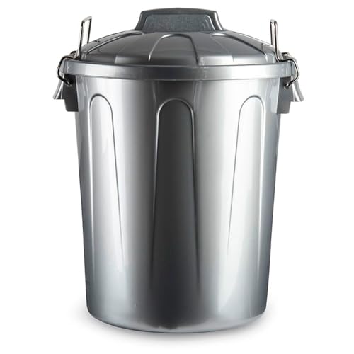AC - Cubo de Basura con asa metálica 21 L - Cubo basura para exterior e interior - Cubo de almacenaje - Fabricado en plástico - Ideal para el hogar, trabajo, hostelería, etc - Color Plata