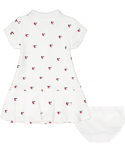 Tommy Hilfiger Vestido polo de manga curta para bebês meninas com flores combinando, Coração branco,