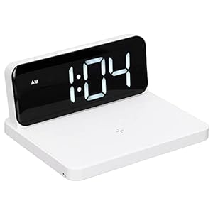 Witte wekker Draadloze oplader voor smartphones USB-uitgang/Type-C-ingang 15 W snel opladen 6,3 inch LED-display Instelbaar volume