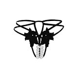 Fashion Women Sexy Underwear Cutout Pendant Pearl Beads Embellished Lace Floral G-String Thong Underpants Lingerie Black-M