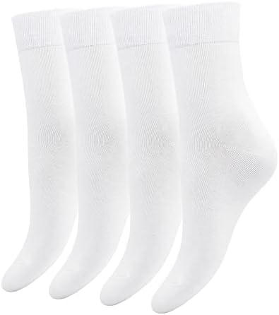 BAMSOFT 4 Pairs Bamboo Women Lightweight Soft Thin Breathable Cool Comfort Crew Socks (White, Large)