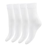 BAMSOFT 4 Pairs Bamboo Women Lightweight Soft Thin Breathable Cool Comfort Crew Socks (White, Large)