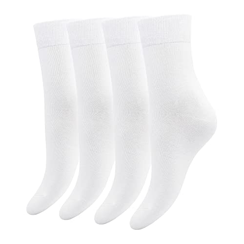 Bamsoft 4 Pairs Bamboo Women Lightweight Soft Thin Breathable Cool Comfort Crew Socks (White, Large) #TOP3