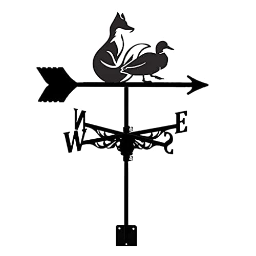 Metal Wall Art Sculpture Decorative Safety Certification Fox And Duck Weathervanes, Animal Stainless Steel Weathervane, Vertically Installable Garden Decoration, Weatherproof With Roof Decoration #TOP11