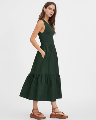 Image of ROYLAMP Women Casual Loose Sundress Sleeveless Smocked Tank Maxi Dress Summer Beach Tiered Long Dresses