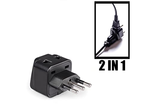 Image of Orei India to Italy, Libya, Chile & More (Type L) Travel USB Adapter Plug - 2 in 1 - Ce Certified - Rohs Compliant -Black Color (Db12A-Blk)