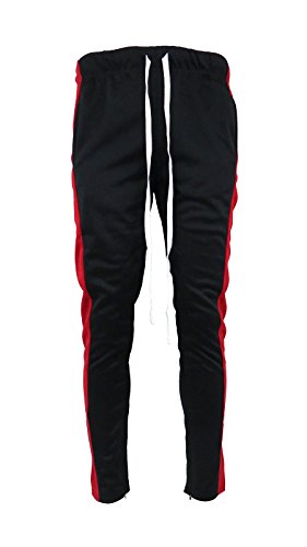 Henry & William Men's Techno Track Pants W/Ankle Zipper (Black Red, L) - //coolthings.us