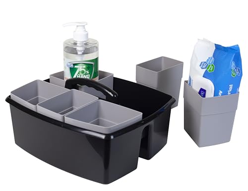 Image of Storex 2-Compartment Large Cleaning Caddy - Multipurpose Supply Organizer with Handle - Black, 1-Pack (00973A06C)