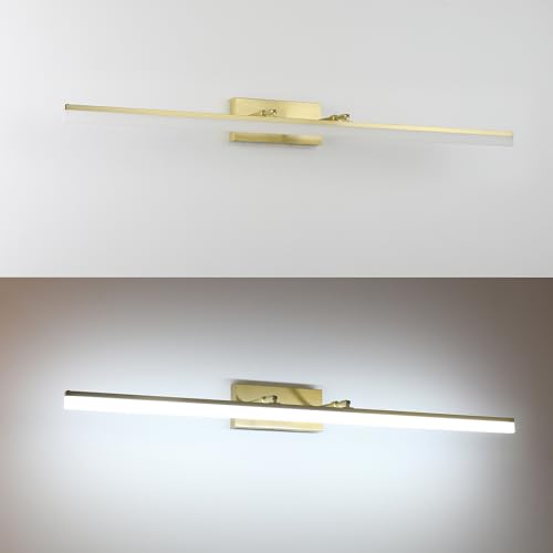Image of Aipsun 48inch Bathroom Vanity Light Brushed Gold Modern LED Vanity Lighting Over Mirror Adjustable Gold Wall Light for Bathroom (Cool White 5500K)