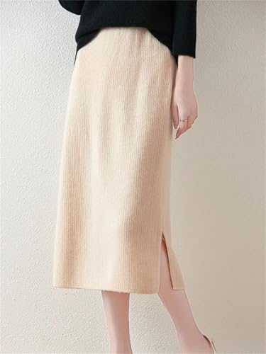 Women’s Merino Wool Skirt High Waist A-Line Midi Long Slim Elegant Knitted Autumn Winter Office Lady Skirt4