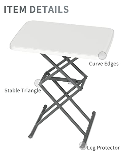 Soundance Small Folding Table, Adjustable Tv Tray, Portable Dinner Table, Lightweight, Zero Assembly, Easy To Fold And Storage, Sturdy Desk For Home Garden Office Indoor Outdoor Use, White #TOP4