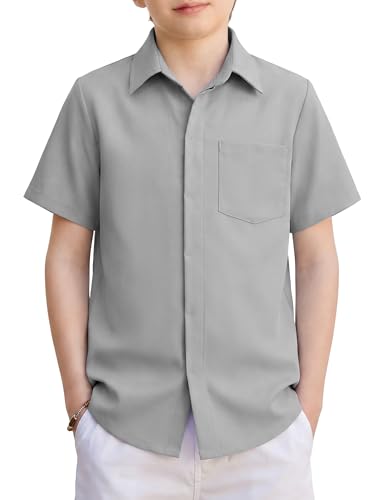 Image of Arshiner Boys Short Sleeve Dress Shirts Solid Button Down Shirts | formal Uniform School Shirt, for 4-12 Years, Hidden Buttons, with Chest Pocket, Regular Fit, Summer Tee top for Kids