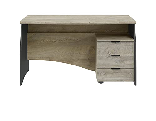 Bureau avec caisson 3 tiroirs bicolore chêne Alaska PEGANE