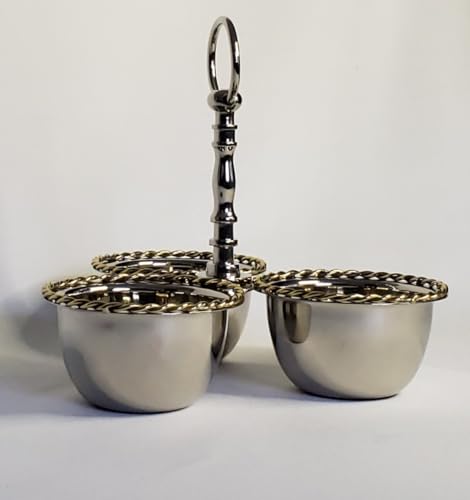 Jiallo 71923 Silver Stainless Steel Triple nut Dish w/Twisted Border
