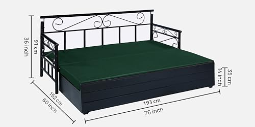 Image of 3 Seater Metal Sofa Cum Bed with Hydraulic Storage | Queen Size Sofa Cum Bed | 3 Seater Sofa Set, Metal Sofa Set for, Living Room, Peacock, Queen Size (Peacock & Black)
