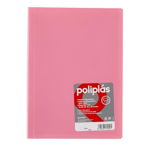Grafoplas I Classeur avec pochettes en plastique I 30 pochettes transparentes I Format DIN A4 Rose Série Polyplas Opaque I Fabriquées en Espagne I Couvercles flexibles Grande capacité de rangement