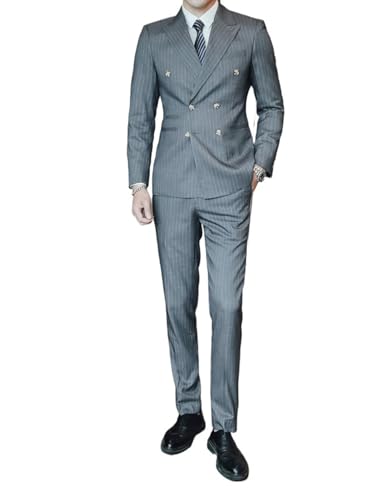 Costume rayé 2 pièces pour homme avec veste double boutonnage chic