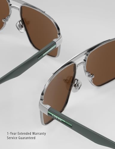 Image of LUENX Aviator Sunglasses for Men Square Polarized Polygon Lens - UV 400 Protection with Accessories