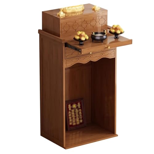 Mesa de altar budista con cajón y estante extraíble, pedestal versátil para salas de estar y espacios pequeños