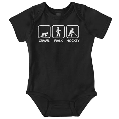 Image of Brisco Brands Crawl Walk Hockey Street Sign Humor Baby Romper Boys or Girls