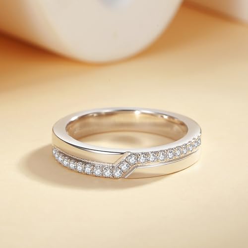 Round Cut Moissanite Wedding Ring Band For Women 18K White Gold Plated S925 Sterling Silver Modern Design Band Ring For Women3