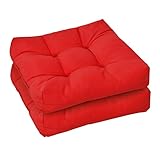 Giantex Pack of 2 Tufted Patio Cushions, Outdoor Chair Pads, Waterproof and High Elasticity, 21'X21' Square Deep Seat Cushion for Patio Furniture, Indoor Floor Cushion, Red