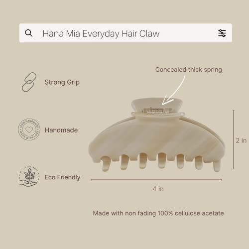 Hana Mia Everyday Durable Acetate 4 Inch Hair Claw Clip For Thick Or Long Hair (Creme), 1 Piece #TOP2