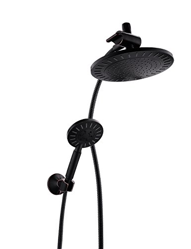 Bright Showers Rain Shower head with Handheld Combo Set Includes Wall Mount Suction Bracket, 3-Way Water Diverter Mount, 5 ft. Shower Hose (9 Inch Round, Oil Rubbed Bronze)
