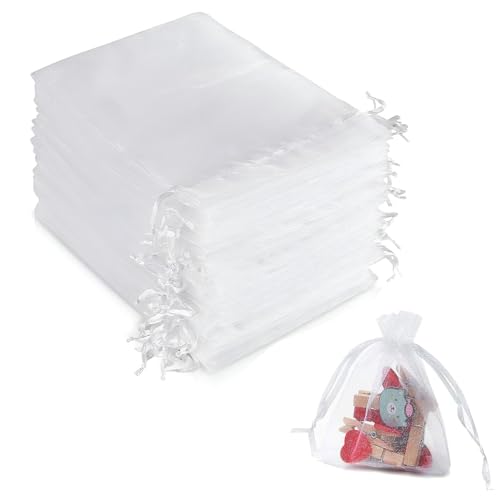 Hxjfnb 50 Stück Organzasäckchen Organzasäckchen 15x20cm Geschenksäckchen Mit Schnur Weiß Schmuckbeutel Kordelzug Geschenkbeutel Für Weihnachten Hochzeit Festival Party(15 x 20cm/50stk)