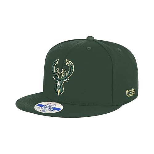 Ultra Game Boys NBA Official 8-20 Twill Snap Back Ultimate Baseball Cap Hat, Milwaukee Bucks, Team Color, One Size