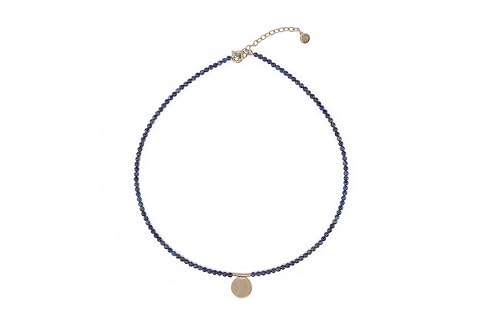 Collier de perles délicates en lapis-lazuli véritable avec pendentif monnaie dorée