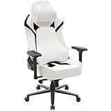 Ergonomic Gaming Chair, Wyrdforging Computer Desk Chairs, 4D Armrests, High Back Office Chair With Headrest & Lumbar Pillow, Tilt Rocker Recliner, Heavy-Duty Base, White PU Leather & Black Suede Combo