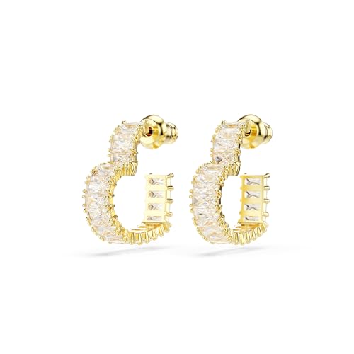 Swarovski Matrix Hoop Earrings, Baguette Cut, Heart, Pink, Clear Crystals, Rhodium and Gold-Tone Finishes3
