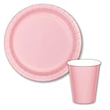 vajilla rosa pastel COMPLETA Y ECONÓMICA: Este juego está compuesto por 6 platos llanos de 23 cm y 10 vasos con una capacidad de 250 mililitros. Úsala para cualquier evento.
