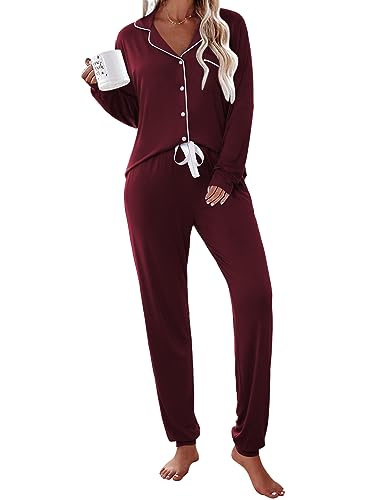Ekouaer Pajamas Set Long Sleeve Sleepwear Womens Button Down Soft Pjs