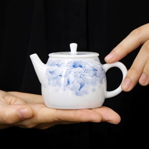 Tetera de cerámica de loto pintada a mano con tapa para juego de té de Kung Fu individual 8