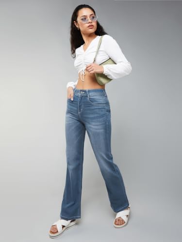 Image of Miss Chase Women's Wide-Leg High-Rise Regular-Length Stretchable Shaping Denim Jeans