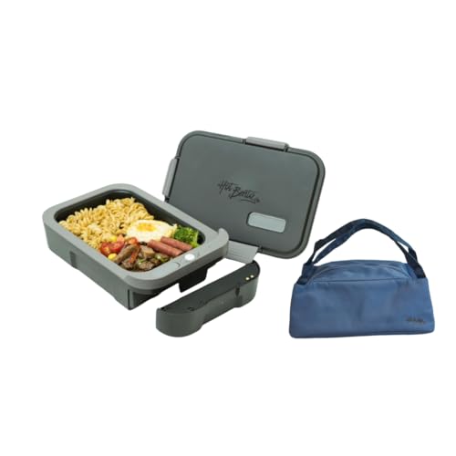 Hot Bento Self Heated Lunch Box: Portable, Cordless Hot Meals Anywhere 7 Hot Bento Plus with Included Insulated Tote Bag Self Heated Lunch Box and Food Warmer Battery Powered, Portable, Cordless, Hot Meals for Office, Travel, Jobsite, Outdoor, Meal Prep (Black)