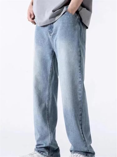 Men's Spring Fall Loose Fit Denim Jeans Straight Wide Leg Casual Pants with Elastic Waistband2