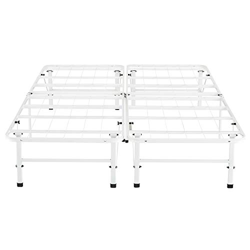 Idealbase 14" Full Bed Frame Heavy Duty Foldable Bed Frame Folding Bed Frame With Steel Metal Slats Mattress Foundation Box Spring Replacement 600Lbs Capacity - Platform Bed Full Bed Frame Size, White #TOP6