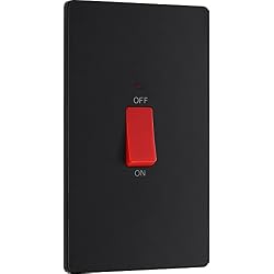 BG Electrical Large Cooker Control Switch Unit with LED Power Indicator, Double Plate, Double Pole, Screwless Front Plate, Evolve, Matt Black, 45A, PCDMB72B
