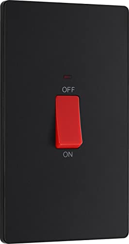 BG Electrical Large Cooker Control Switch Unit with LED Power Indicator, Double Plate, Double Pole, Screwless Front Plate, Evolve, Matt Black, 45A, PCDMB72B