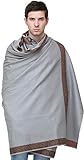 Exotic India Plain Men's Shawl with Brown Woven Border - Color Gray