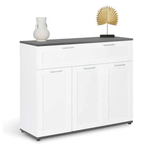 IDMarket - Buffet 100 cm VITO 3 Portes et 1 tiroir Blanc et Plateau Gris